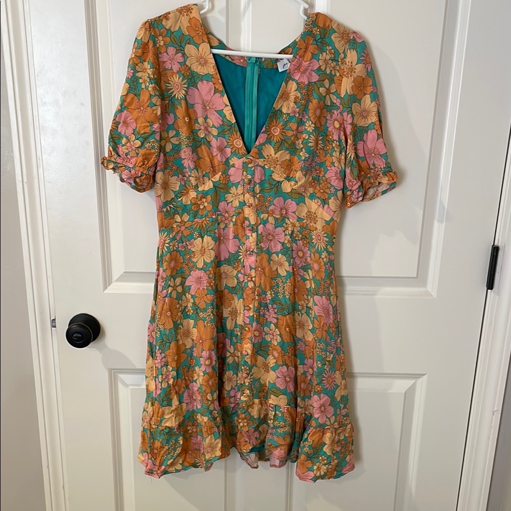 Petal & Pup Turquoise Dress with Orange Floral Pattern